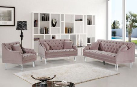 Sofa Ruang Tamu Modern Pink Velvet