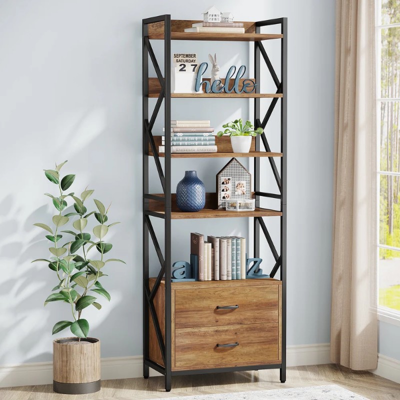 Lemari Rak Buku Kayu Industrial Minimalis 2 Laci