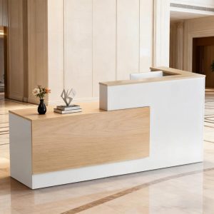 Meja Front Desk L-Shaped Minimalis Modern Meja Kerja Resepsionis HPL