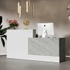 Meja Front Desk Penerima Tamu Minimalis Modern Putih Abu