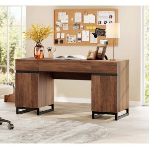 Meja Kantor Kayu Ruang Kerja Minimalis Modern Industrial Arvenzio