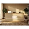 Meja Front Desk Lobby Mewah Putih Kayu Natural Elegan