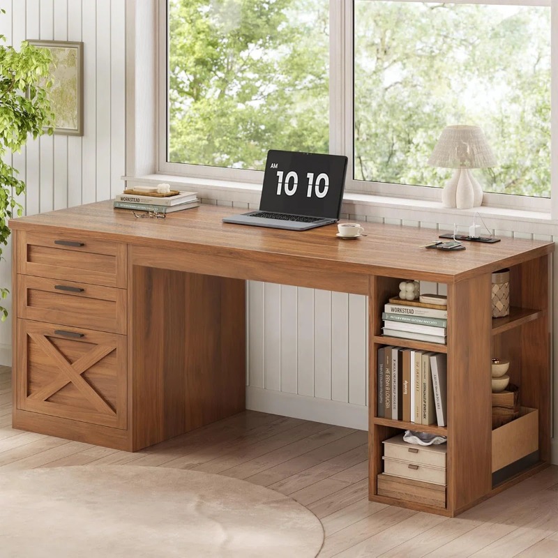 Meja Kerja Kantor Minimalis Kayu Jati Alverton Multifungsi