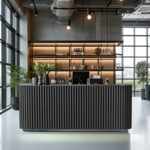 Meja Resepsionis Front Desk Lobby Hotel & Kantor Mewah Model Garis Salur