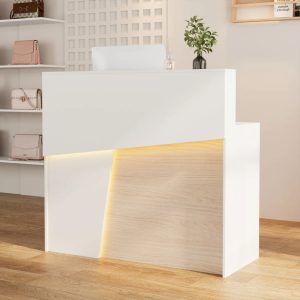 Meja Resepsionis HPL Putih Modern Minimalis Kecil Front Ofiice