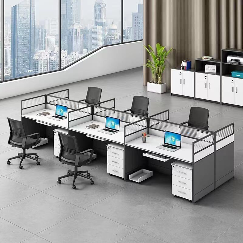 Meja Staff Kantor Karyawan 6 Orang Modern Industrial HPL