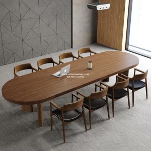 Meja Meeting Kayu Solid Oval Untuk 8 Orang Rapat